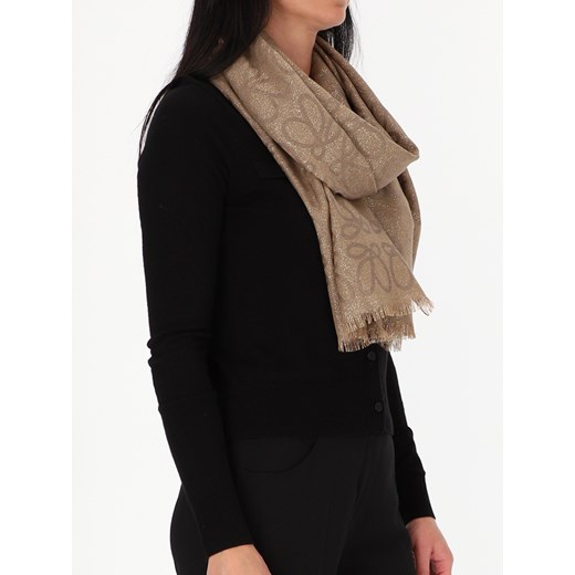 Brązowy szal z geometrycznym złotym wzorem Potis & Verso ze sklepu Eye For Fashion w kategorii Szaliki i chusty damskie - zdjęcie 186491059