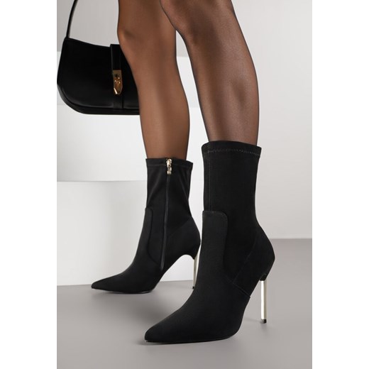 Czarne Botki na Szpilce Ozdobione Metaliczną Wstawką Amiltia ze sklepu renee.pl w kategorii Botki - zdjęcie 186491745