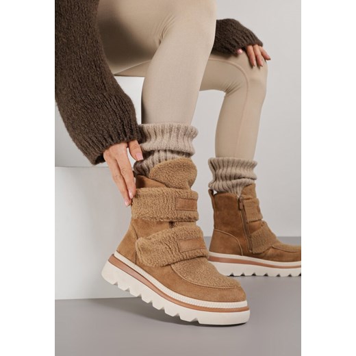 Brązowe Botki Śniegowce na Grubej Podeszwie Ozdobione Szerokimi Rzepami Amerria - id: 400597 - marki born2be - 186492017 Brązowe Botki Śniegowce na Grubej Podeszwie Ozdobione Szerokimi Rzepami Amerria ze sklepu born2be.pl w kategorii Botki - zdjęcie 186492017