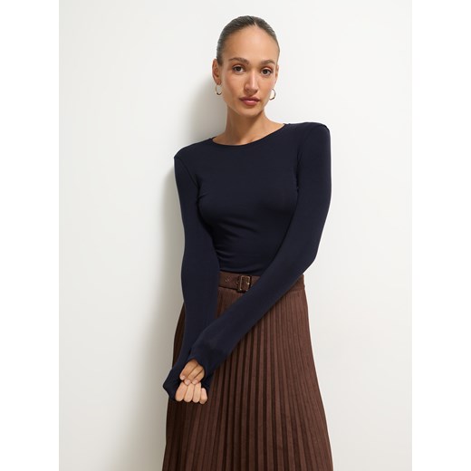 Mohito - Granatowy longsleeve z lyocellem - granatowy ze sklepu Mohito w kategorii Bluzki damskie - zdjęcie 186493167