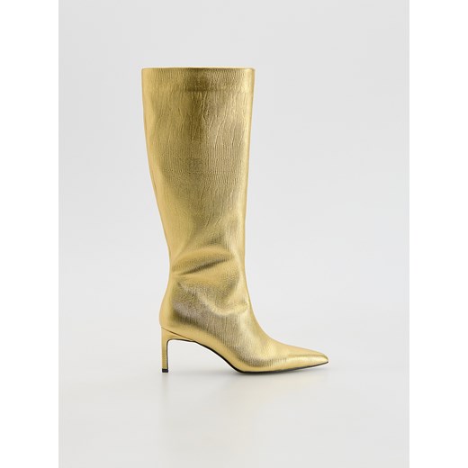 Reserved - Skórzane kozaki na szpilce - złoty ze sklepu Reserved w kategorii Kozaki damskie - zdjęcie 186493308
