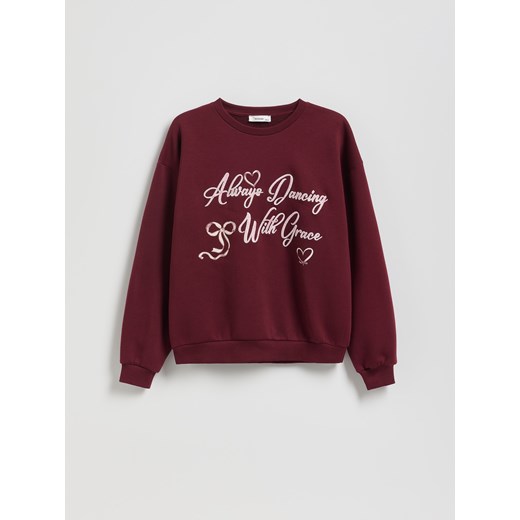 Reserved - Bluza z haftowanym napisem - bordowy ze sklepu Reserved w kategorii Bluzy dziewczęce - zdjęcie 186493425