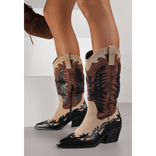 Czarne Botki Kowbojki na Stożku z Tłoczoną Cholewką Badilora Renee 37 renee.pl
