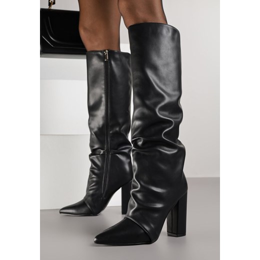 Czarne Marszczone Kozaki na Słupkowym Obcasie z Noskiem w Szpic Badara - id: CLS-575-38-BLACK - marki Renee - 186494137 Czarne Marszczone Kozaki na Słupkowym Obcasie z Noskiem w Szpic Badara ze sklepu renee.pl w kategorii Kozaki damskie - zdjęcie 186494137