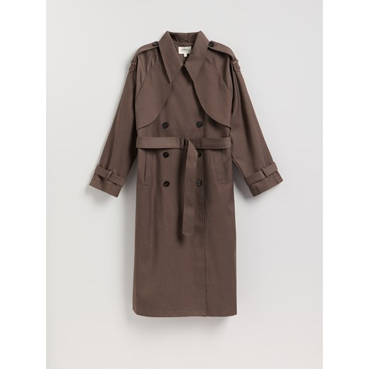 Reserved - Dwurzędowy trencz z paskiem - brązowy ze sklepu Reserved w kategorii Płaszcze damskie - zdjęcie 186496645