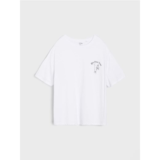 Sinsay - Bawełniana koszulka z nadrukiem - biały - id: 585FV-00X - marki Sinsay - 186497109 Sinsay - Bawełniana koszulka z nadrukiem - biały ze sklepu Sinsay w kategorii Bluzki dziewczęce - zdjęcie 186497109