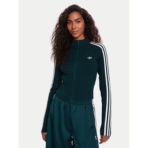 adidas Spodnie dresowe adicolor Satin JV7511 Zielony Wide Leg ze sklepu MODIVO w kategorii Spodnie damskie - zdjęcie 186498889