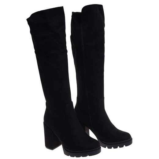 Czarne kozaki do kolan na obcasie /A5-3 18282 W/ 40 Pantofelek24.pl