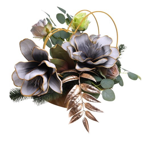 Duży stroik Szaro złote kwiaty KOMP147 M700 ze sklepu Pantofelek24.pl w kategorii Dekoracje - zdjęcie 186500665