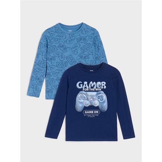 Sinsay - Koszulki z długimi rękawami z motywem gamingowym 2 pack - mid blue ze sklepu Sinsay w kategorii T-shirty chłopięce - zdjęcie 186502686