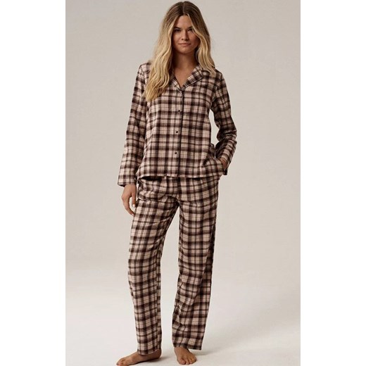 Atlantic rozpinana piżama damska NLP-505-BRO_BEZ_ECR, Kolor brązowo-beżowy, Rozmiar S, ATLANTIC ze sklepu Primodo w kategorii Piżamy damskie - zdjęcie 186505615