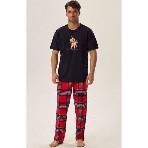 Esotiq świąteczna piżama męska Jolina 42101-59X, Kolor granatowo-czerwony, Esotiq S wyprzedaż Primodo