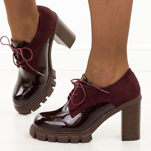 Bordowe lakierowane półbuty damskie na słupku M.Daszyński Sa218-2 ze sklepu suzana.pl w kategorii Półbuty damskie - zdjęcie 186508139