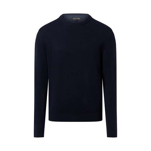 Finshley & Harding Sweter z zawartością kaszmiru Mężczyźni Bawełna granatowy jednolity ze sklepu vangraaf w kategorii Swetry męskie - zdjęcie 186508318