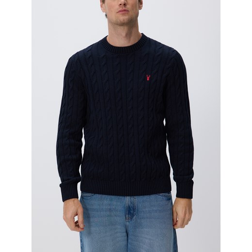 Reserved - Sweter z warkoczowym splotem - granatowy ze sklepu Reserved w kategorii Swetry męskie - zdjęcie 186510265