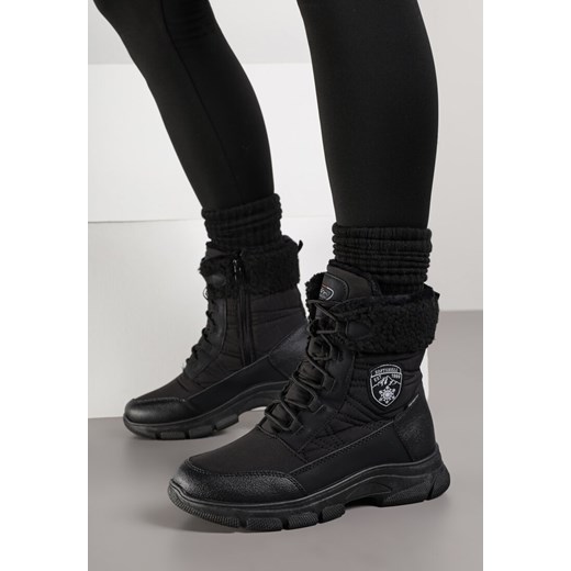 Czarne Śniegowce za Kostkę z Ozdobnym Futerkiem Lilithan ze sklepu born2be.pl w kategorii Śniegowce damskie - zdjęcie 186510377