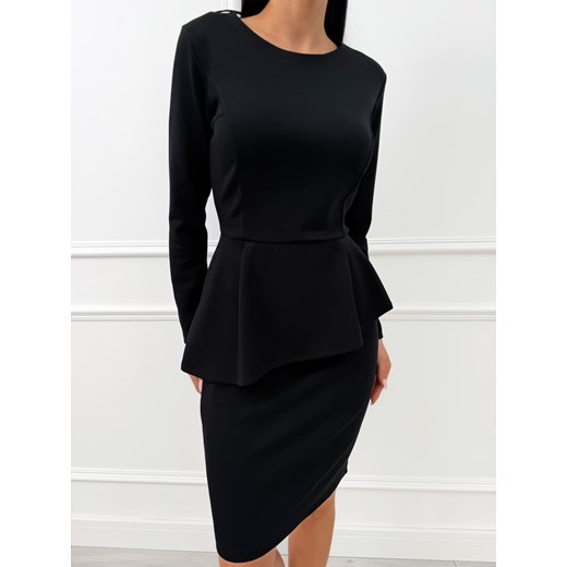 Czarna Sukienka z Baskinką ze sklepu ModnaKiecka.pl w kategorii Sukienki - zdjęcie 186511469