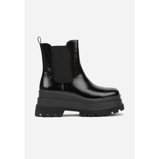 Czarne Lakierowane Botki Typu Sztyblety na Grubej Podeszwie Tevalma 36 born2be.pl