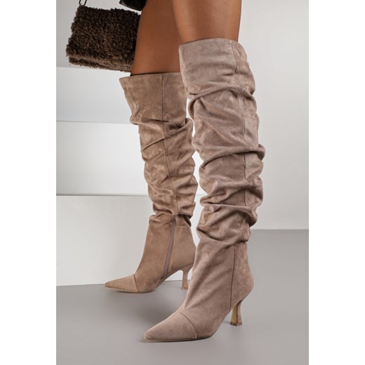 Ciemnobeżowe Kozaki w Stylu Slouchy na Szpilce Wiolisse Renee 39 renee.pl