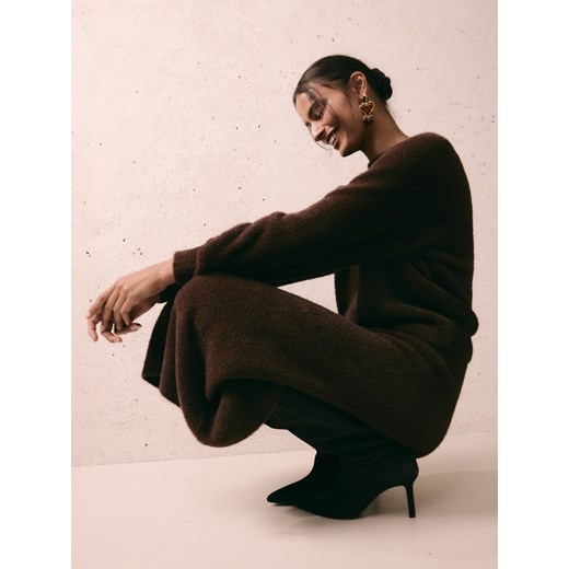 Reserved - Pluszowa spódnica midi - ciemnobrązowy ze sklepu Reserved w kategorii Spódnice - zdjęcie 186518198