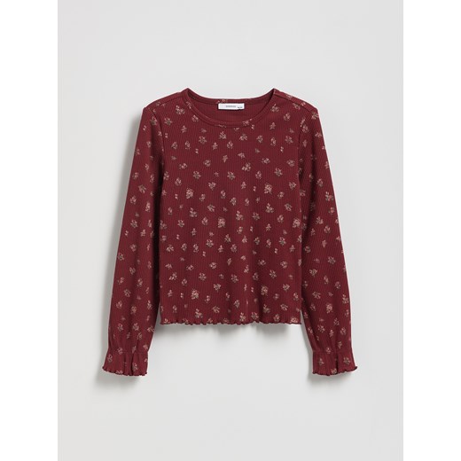 Reserved - Prążkowana koszulka w kwiaty - brązowy - id: 358FT-84X - marki Reserved - 186518307 Reserved - Prążkowana koszulka w kwiaty - brązowy ze sklepu Reserved w kategorii Bluzki dziewczęce - zdjęcie 186518307