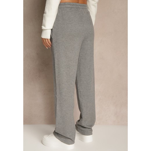 Jasnoszare Spodnie High Waist z Gumką i Troczkami w Pasie Rallena Renee M renee.pl