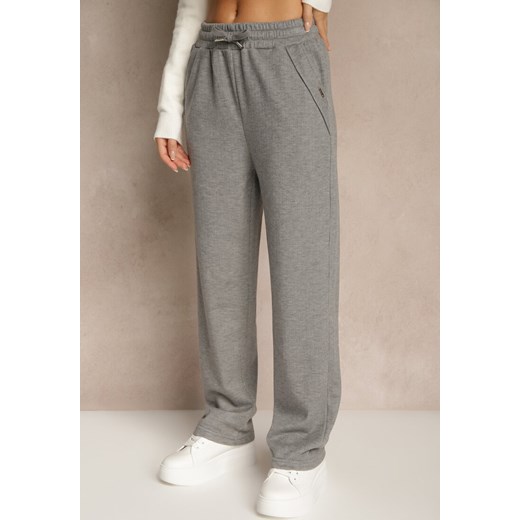 Jasnoszare Spodnie High Waist z Gumką i Troczkami w Pasie Rallena Renee L renee.pl