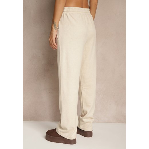 Jasnobeżowe Spodnie High Waist z Gumką i Troczkami w Pasie Rallena Renee XL renee.pl
