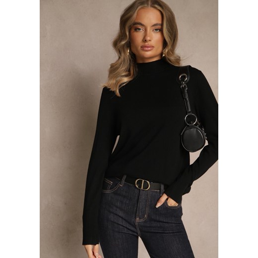 Czarny Casualowy Sweter z Półgolfem w Minimalistycznym Stylu Seorienne ze sklepu renee.pl w kategorii Swetry damskie - zdjęcie 186518676