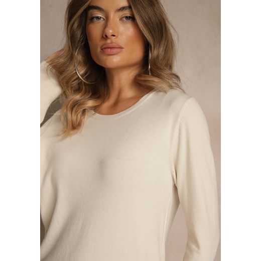 Beżowy Gładki Sweter w Minimalistycznym Stylu Tevra Renee M renee.pl