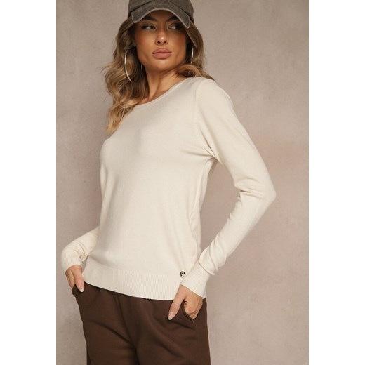 Beżowy Gładki Sweter w Minimalistycznym Stylu Tevra Renee L renee.pl
