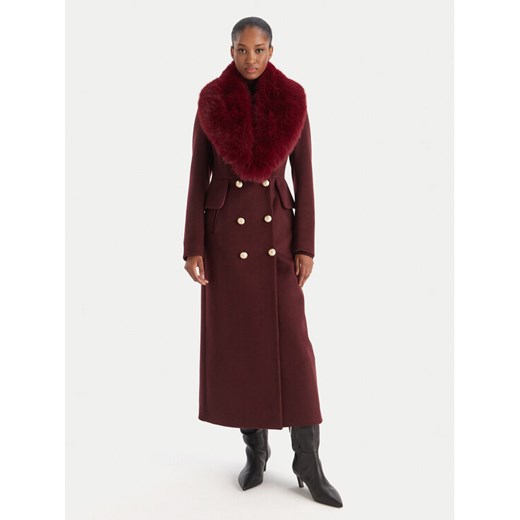 YES LONDON Płaszcz wełniany CD1230ECO Bordowy Regular Fit ze sklepu MODIVO w kategorii Płaszcze damskie - zdjęcie 186521649