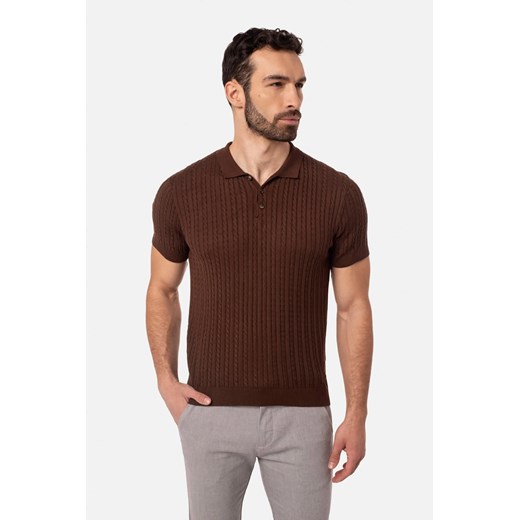 KOSZULKA POLO SILIO BRĄZOWA ze sklepu Recman w kategorii T-shirty męskie - zdjęcie 186530787