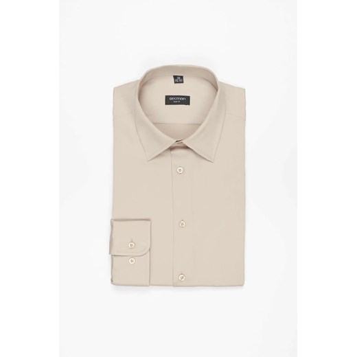 KOSZULA VERSONE 3225D DŁUGI RĘKAW SLIM FIT BEŻOWA ze sklepu Recman w kategorii Koszule męskie - zdjęcie 186530815