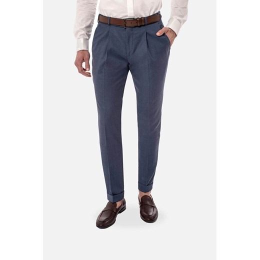 SPODNIE CLASSIC DEMLER Z MANKIETEM NIEBIESKIE Z WEŁNĄ ze sklepu Recman w kategorii Spodnie męskie - zdjęcie 186531126