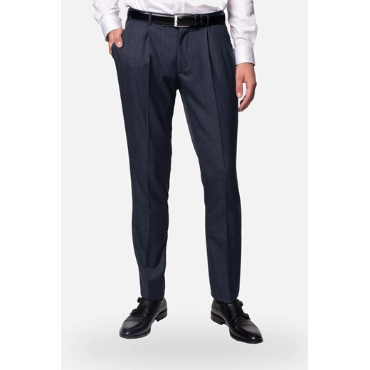 SPODNIE CLASSIC NELVA Z ZASZEWKAMI NIEBIESKIE Z WEŁNĄ ze sklepu Recman w kategorii Spodnie męskie - zdjęcie 186532015