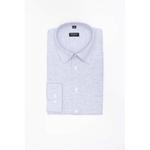 KOSZULA FORMENTO 3285D DŁUGI RĘKAW SLIM FIT BŁĘKITNA Z LNEM ze sklepu Recman w kategorii Koszule męskie - zdjęcie 186532345
