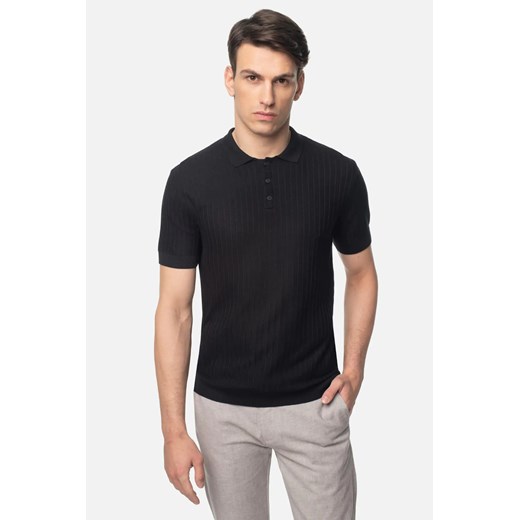 KOSZULKA POLO IGLESIA CZARNA Z WISKOZY ze sklepu Recman w kategorii T-shirty męskie - zdjęcie 186532419
