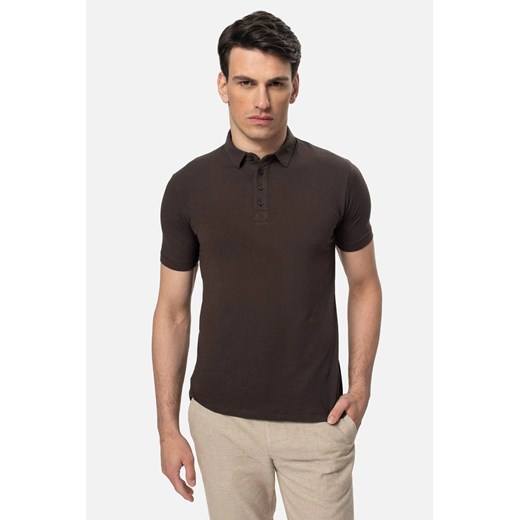 KOSZULKA POLO LIERMO BRĄZOWA Z BAWEŁNY TYPU JERSEY ze sklepu Recman w kategorii T-shirty męskie - zdjęcie 186532466