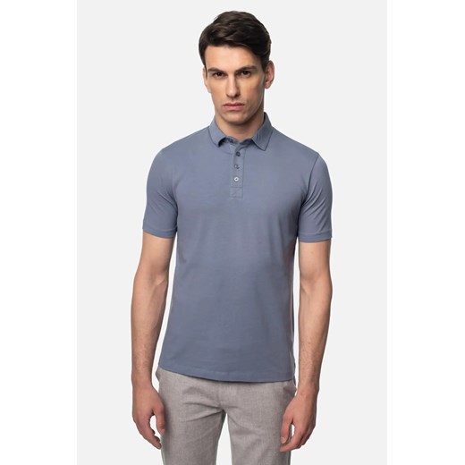 KOSZULKA POLO LIERMO NIEBIESKA Z BAWEŁNY TYPU JERSEY ze sklepu Recman w kategorii T-shirty męskie - zdjęcie 186532475