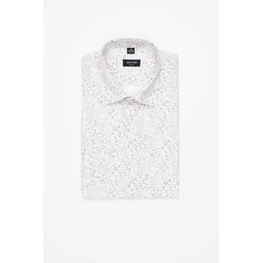 KOSZULA CORSINI 3296E KRÓTKI RĘKAW SLIM FIT BEŻOWA Z BAWEŁNĄ ze sklepu Recman w kategorii Koszule męskie - zdjęcie 186532886
