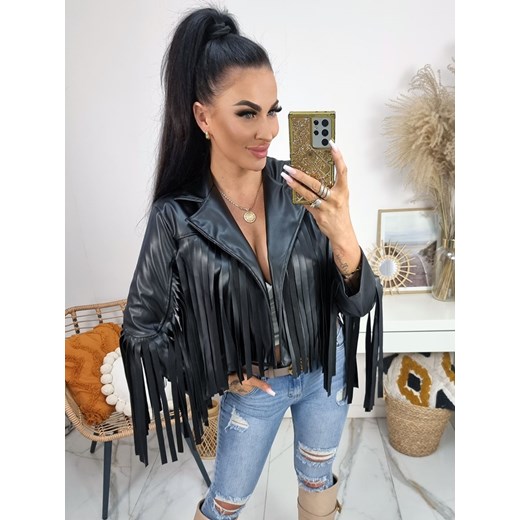 kurtka ramoneska z ekoskóry kreta z frędzlami - czarna ze sklepu STYLOWO w kategorii Kurtki damskie - zdjęcie 186534329