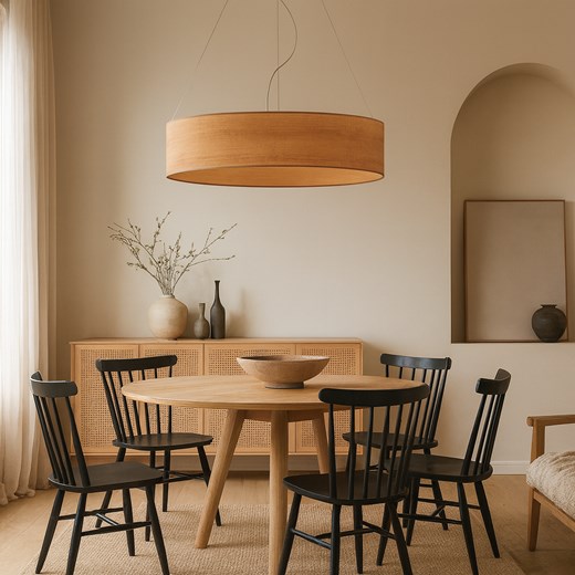 Duża lampa wisząca do salonu z abażurem 80 cm PORTO ECO fi - 80 cm - kolor dąb sonoma - id: 10155 - marki Ciekot Partners Sp. Z O. O. - 186540108 Duża lampa wisząca do salonu z abażurem 80 cm PORTO ECO fi - 80 cm - kolor dąb sonoma ze sklepu Lysne w kategorii Lampy wiszące - zdjęcie 186540108