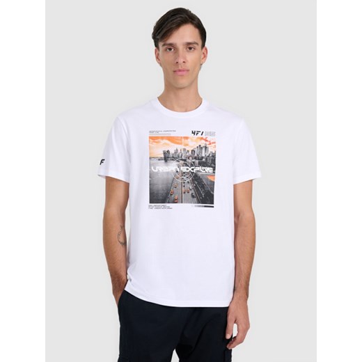 Męski t-shirt z nadrukiem 4F 4FWAW25TTSHM3124 - biały ze sklepu Sportstylestory.com w kategorii T-shirty męskie - zdjęcie 186540497
