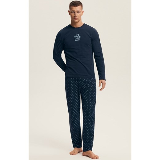 Henderson długa piżama męska Lush 43478-59X, Kolor granatowy-wzór, Rozmiar 2XL, Henderson ze sklepu Intymna w kategorii Piżamy męskie - zdjęcie 186543038