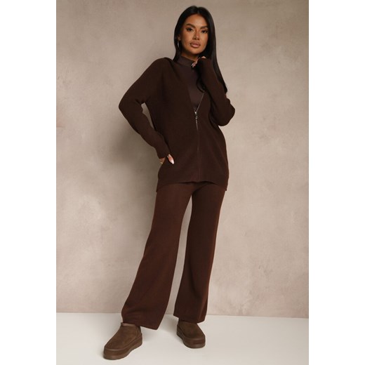 Brązowy Dzianinowy Komplet Dresowy z Wełną Bluza z Kapturem i Spodnie Essana - id: 3821-M-448-COFFEE - marki Renee - 186544669 Brązowy Dzianinowy Komplet Dresowy z Wełną Bluza z Kapturem i Spodnie Essana ze sklepu renee.pl w kategorii Komplety i garnitury damskie - zdjęcie 186544669