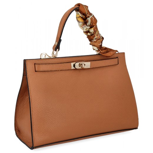 Włoska Torebka Skórzana Elegancki Kuferek 6555-1 Ruda Other One Size wyprzedaż PaniTorbalska