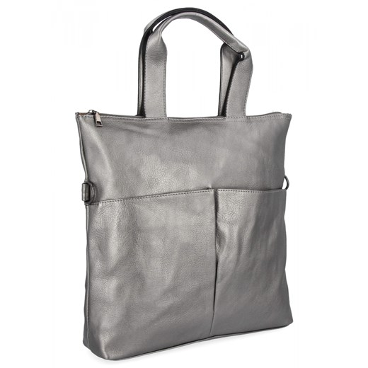 Torebka Damska Shopper Bag XL firmy Hernan HB0362 Ciemno Srebrna ze sklepu PaniTorbalska w kategorii Torby Shopper bag - zdjęcie 186546679