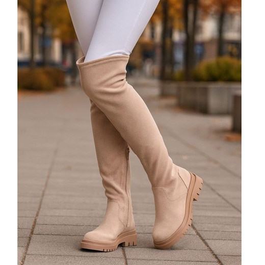 Beżowe kozaki muszkieterki /D9-2 16931 T483/ ze sklepu Pantofelek24.pl w kategorii Kozaki damskie - zdjęcie 186546858