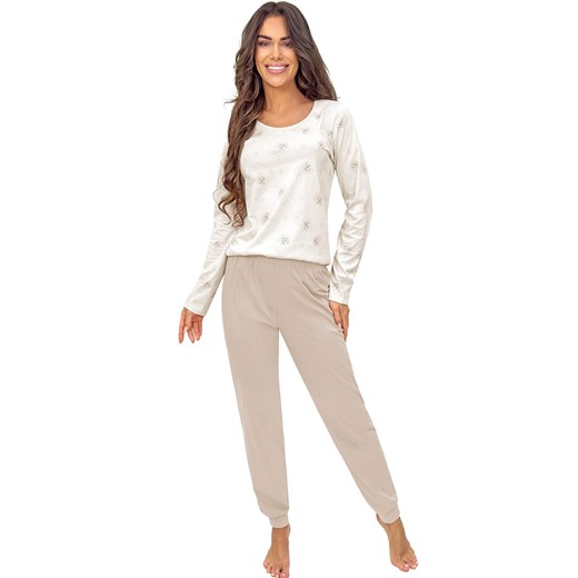 Bawełniana piżama damska z długimi spodniami Sandi long, Kolor beżowy, Rozmiar XL, Donna ze sklepu Intymna w kategorii Piżamy damskie - zdjęcie 186547305